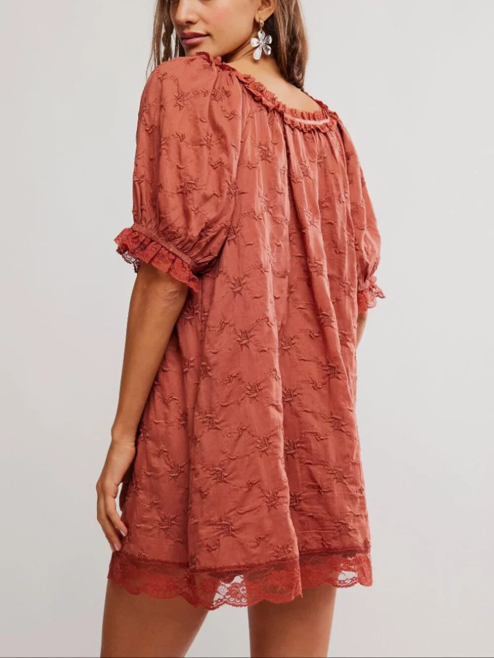 Free People Rust Mini Dress with Lace Trim - Picture 4 of 6
